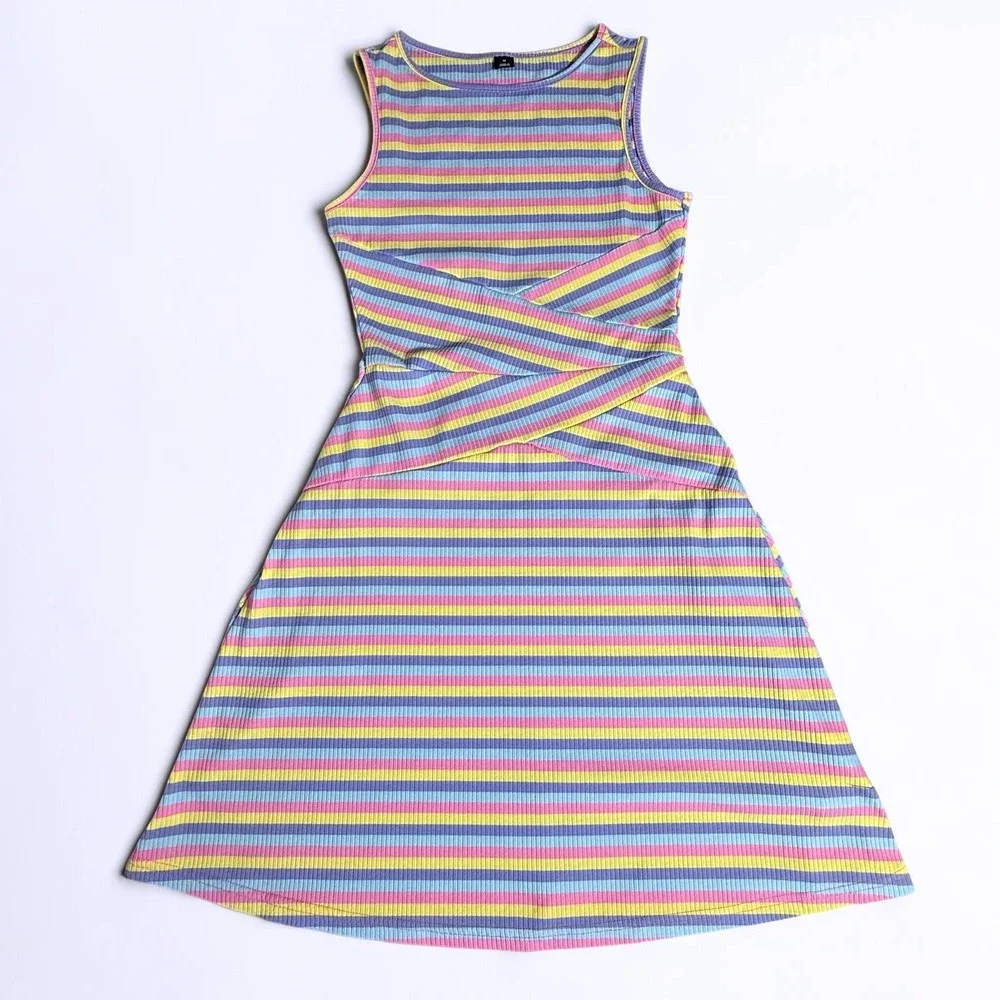 SHEIN Lot of 3 Black One Shoulder Romper Ribbed Colorful & Striped Tank Dress M - Picture 6 of 16